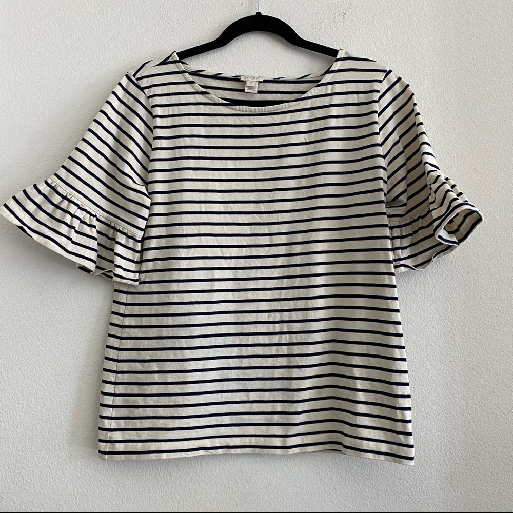 J. Crew Striped Ruffle Sleeved Tee